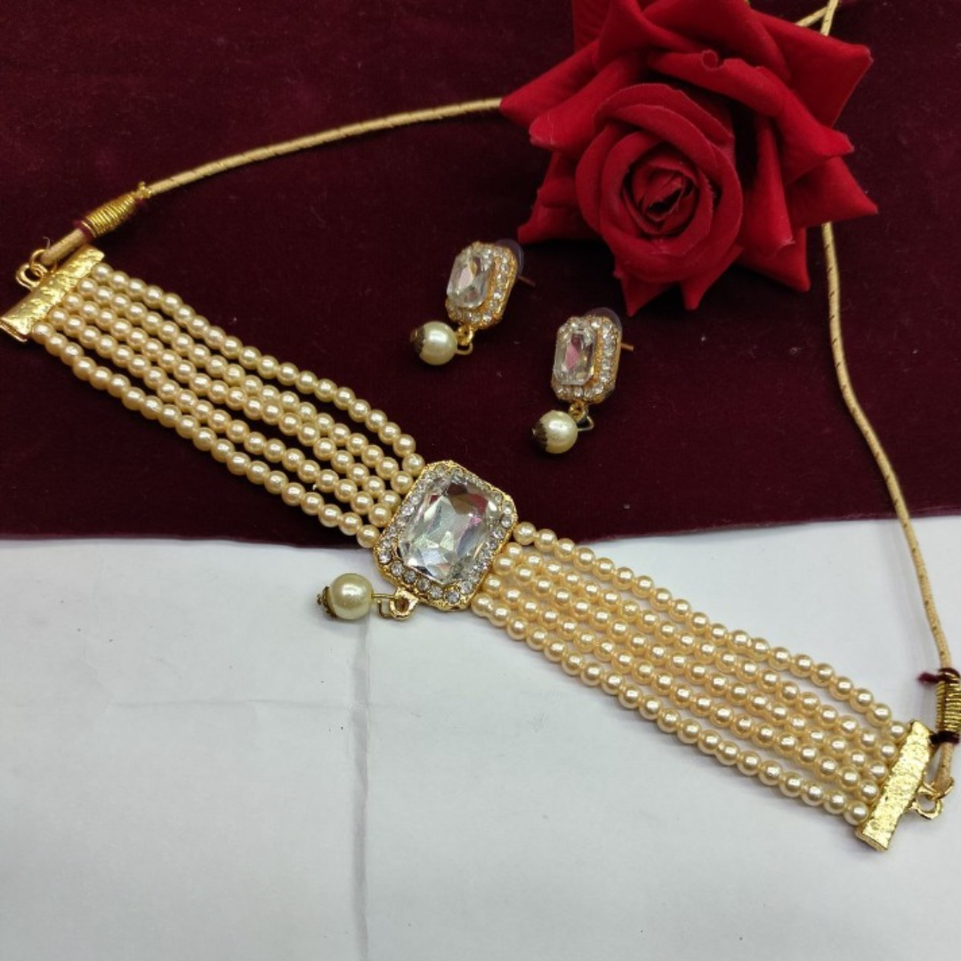 Gold Tone Small Pearl Beaded Necklace – Jaipri