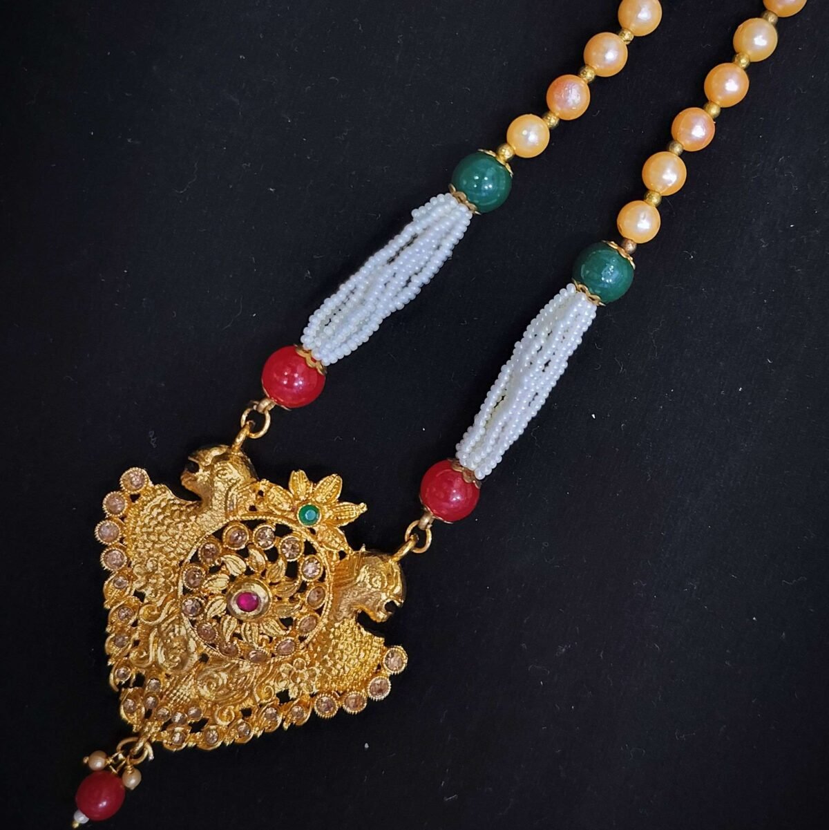 Pearlescent Charm Rajwadi Necklace Online | Shree Pramukh Jewellery