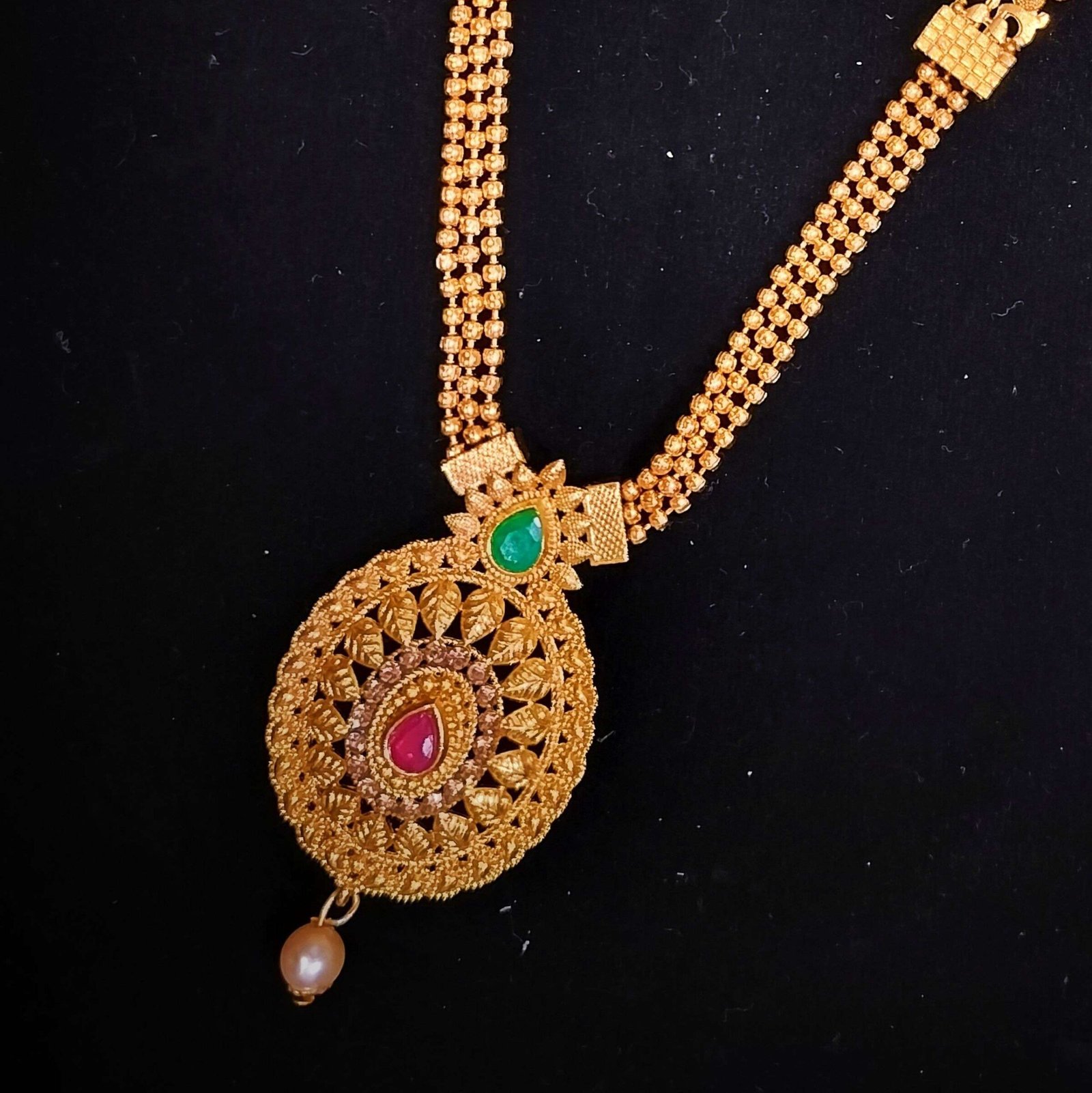 Majestic Aura Traditional Necklace Set with Pearls and Colorful Stones Online | Shree Pramukh Jewellery