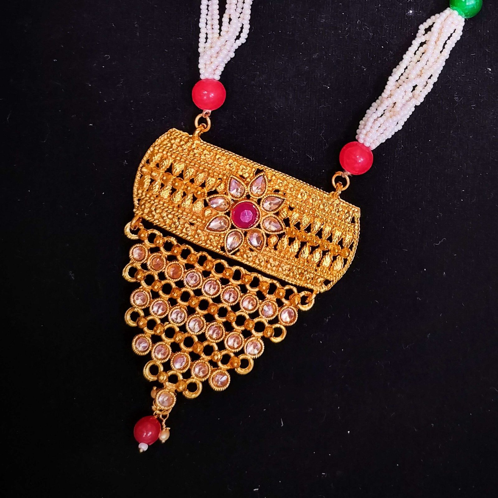 Celestial Cascade Necklace Set with Colorful Beads and Golden Pendant | Shree Pramukh Jewellery