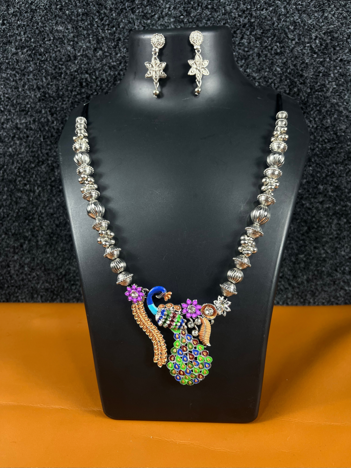 Elegant Multilayered Silver Necklace with Geometric Pendant - Shree Pramukh Jewellery