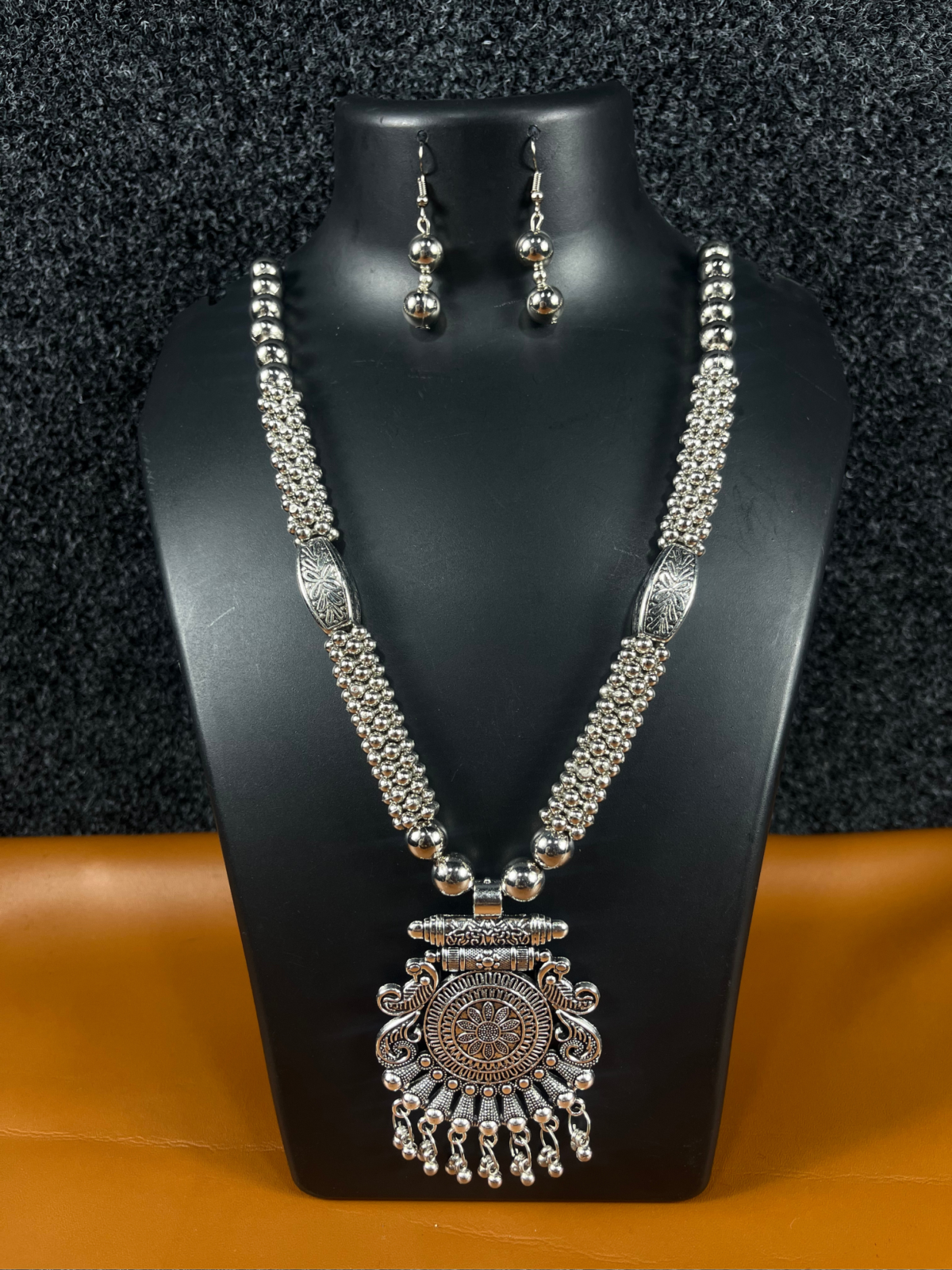 Traditional Navratri Necklace Set with Circular Motif Pendant - Shree Pramukh Jewellery