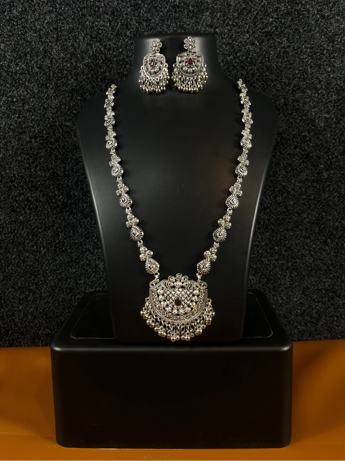 Royal Ruby and Silver Beaded Necklace Set - Shree Pramukh Jewellery