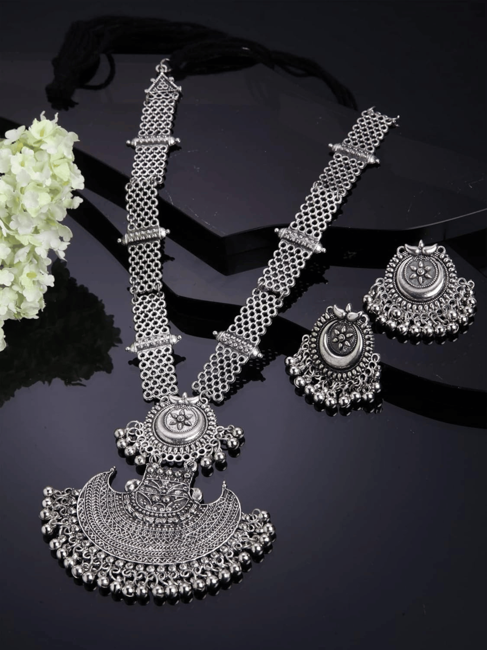 Traditional Oxidized Silver Necklace Set